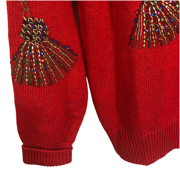 Vintage Britany Leigh Sweater Red Beaded Sequined Tassel Knit - Picture 6 of 8